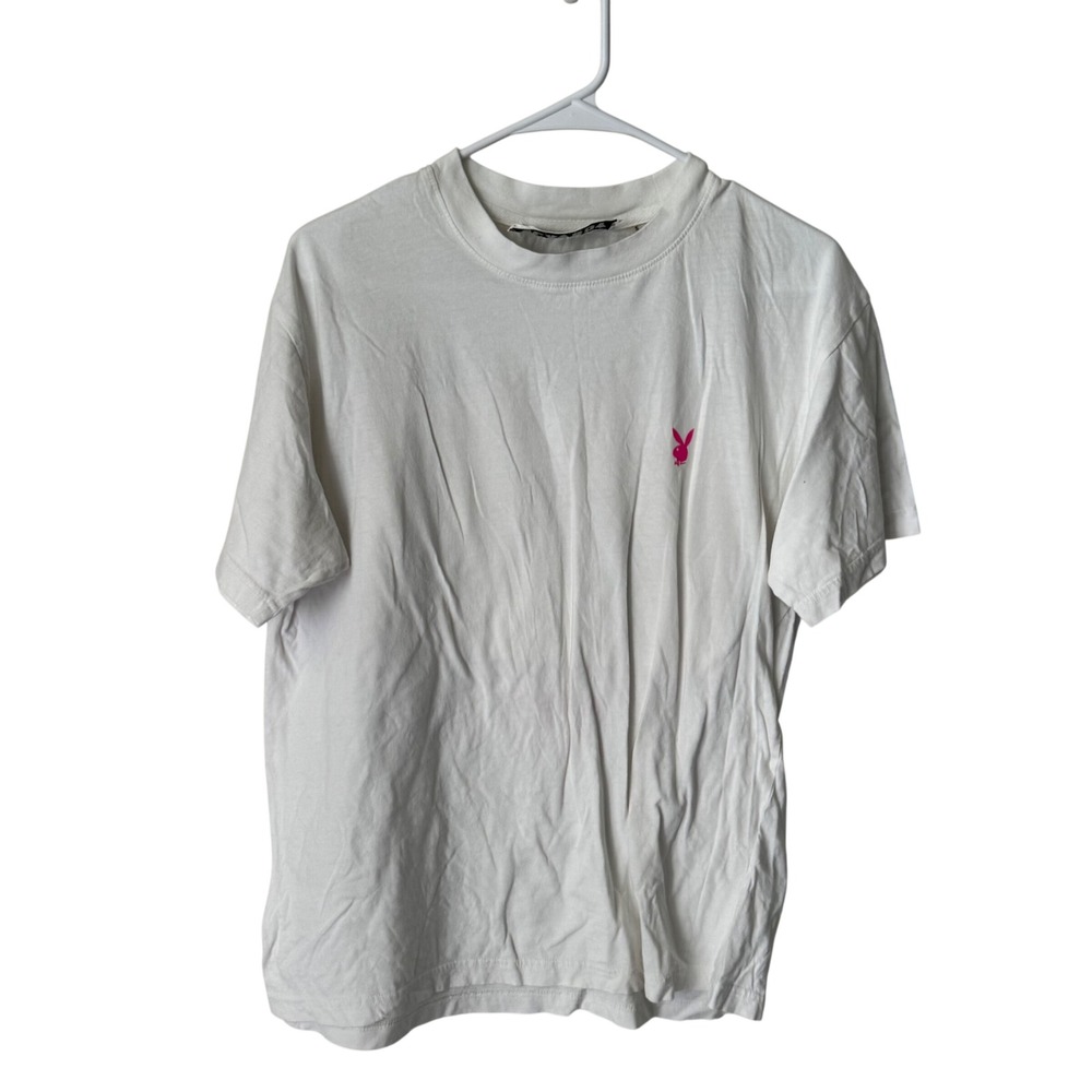 Playboy by PacSun White Surf Club Graphic T-Shirt Pink Bunny Logo Small Mens